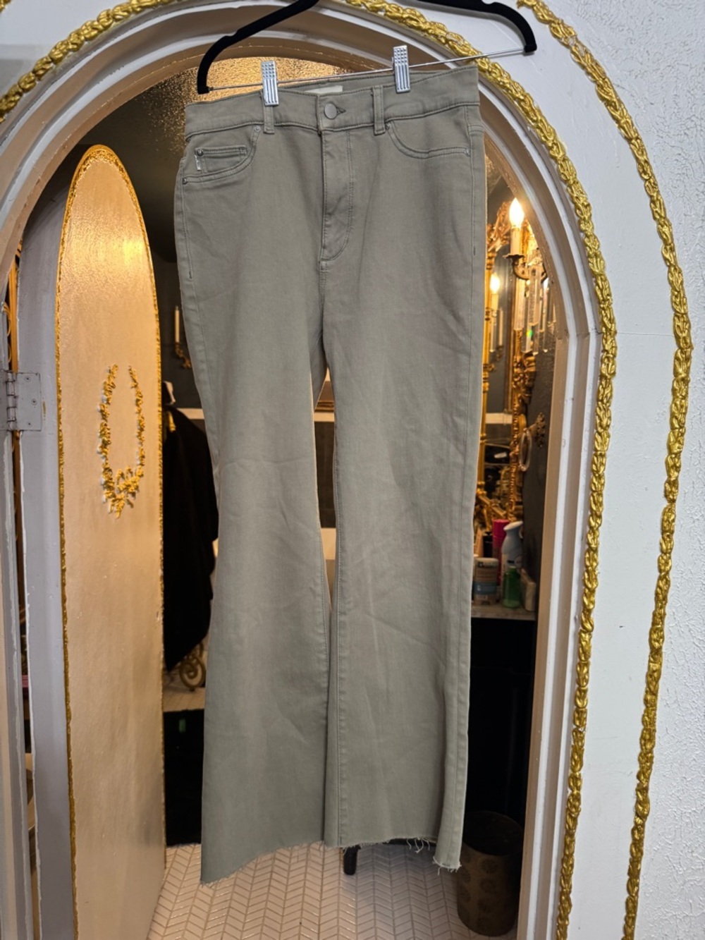 DL1961 Bridget Boot Jeans Size 28 (US 6) Olive Mid Rise Bootcut Raw Hem 27”